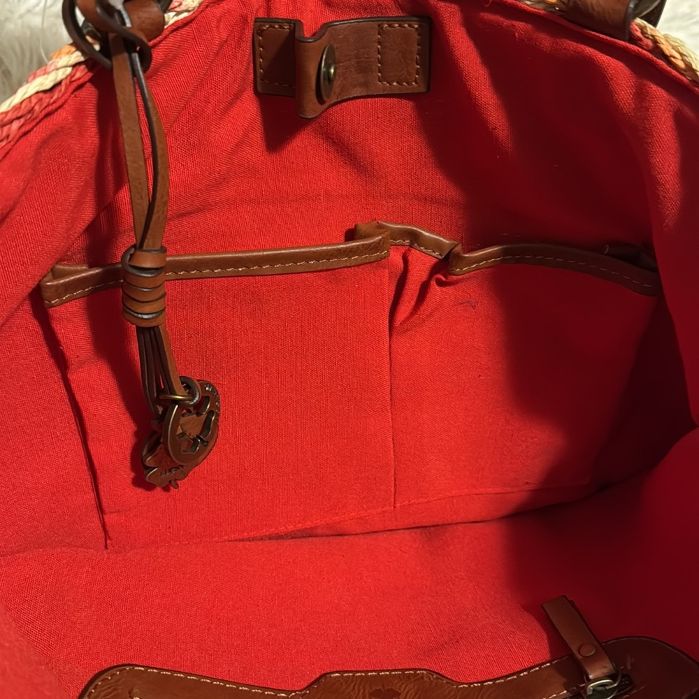 Lucky Brand ๐ Red, Orange, & Tan Woven Straw Tote Bag w/ Brown Handles Nโฆ - Picture 15 of 16